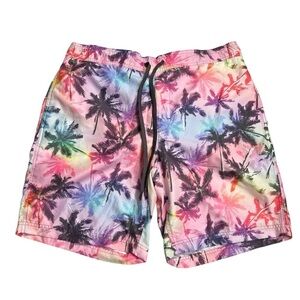 George Pink and Blue Swim Trunks with Tropical Print